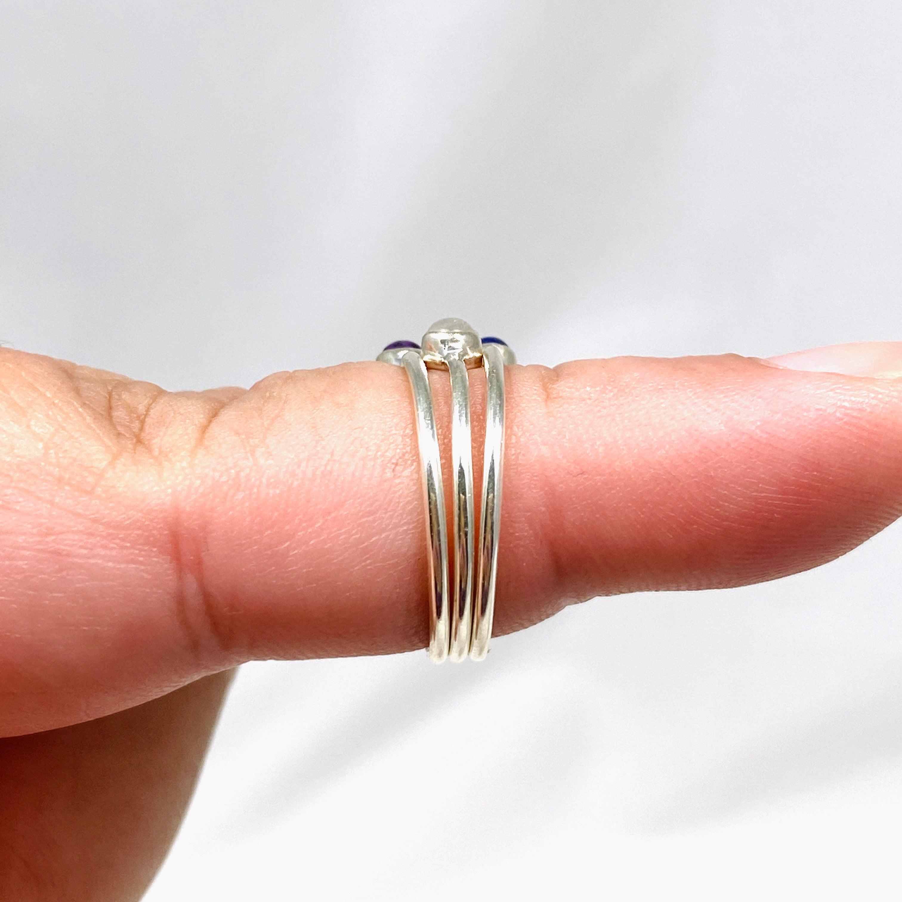 Amethyst Lapis Moonstone Round Band Ring Set of 3 - Elegant Stackable Rings for Women, Dainty Gemstone Jewelry Gift for Birthday, Anniversary & Everyday Wear