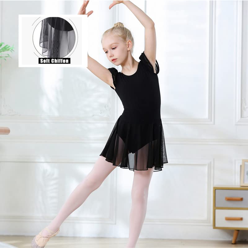 DIPUG Girls Ballet Leotard with Skirt - Toddler Dance Leotard with Flutter Sleeves & Criss Cross Back - Perfect for Ballet Class, Recitals & Dance Performances