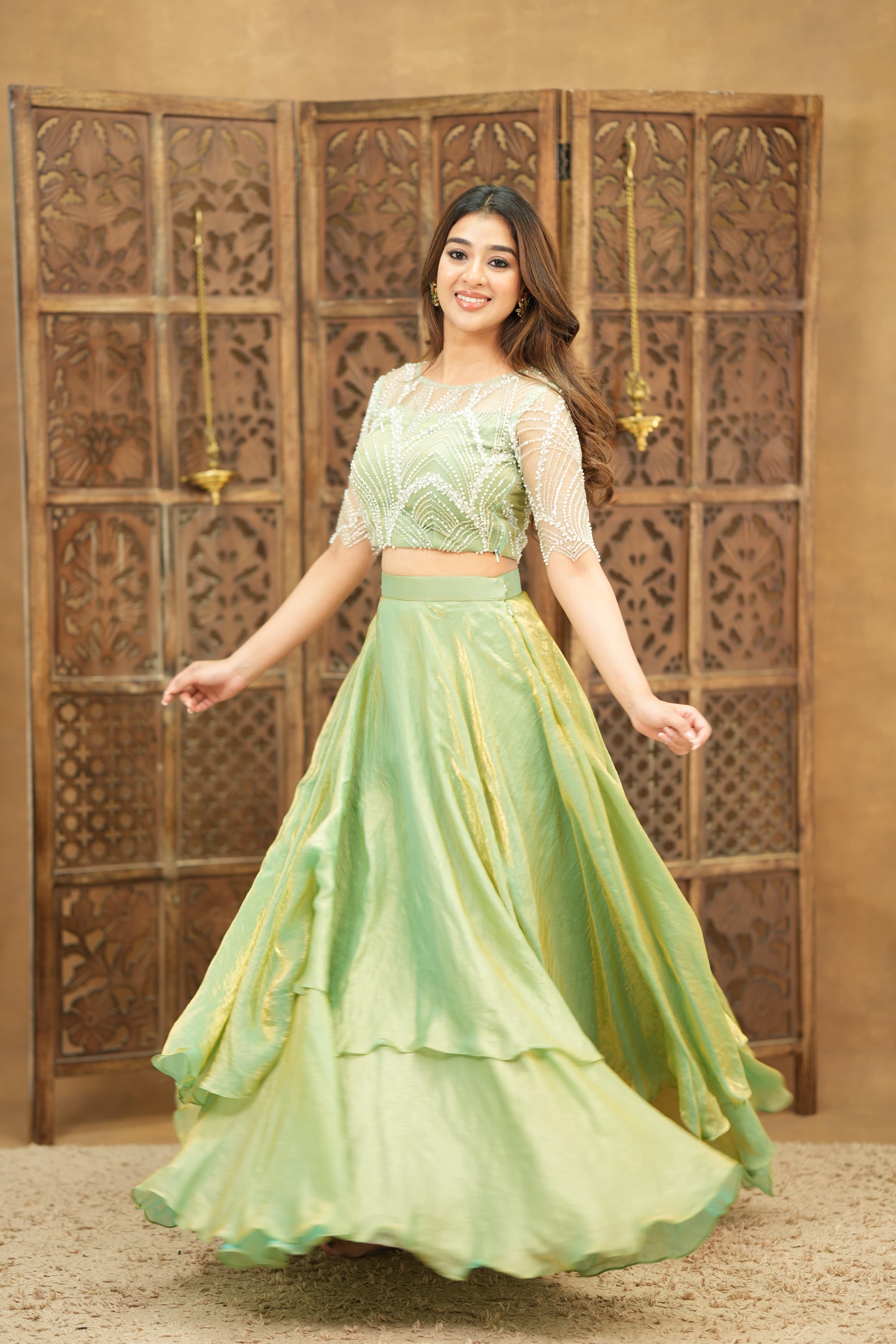 DD730 Ira Premium Pearl Sequence Crop Top and Skirt Set - Elegant Party Outfit for Women, Perfect for Weddings, Prom, and Special Occasions
