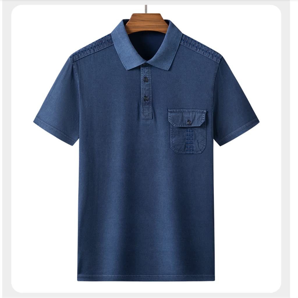 Breathable Cotton Polo Shirt for Men - Summer Short Sleeve Casual Loose Fit T-Shirt with Pocket & Lapel Collar - Perfect for Outdoor Activities, Golf, Travel & Daily Wear