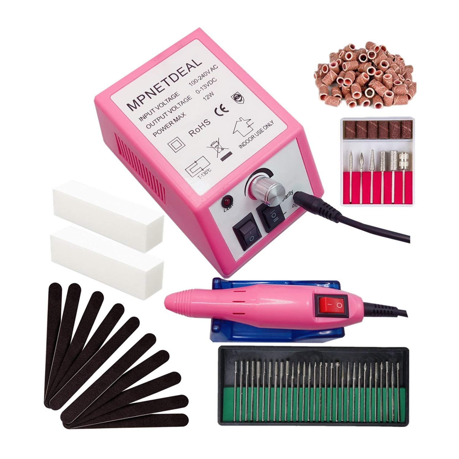 Professional Electric Nail Drill Kit - 30000 RPM Nail File Machine with 300pcs Sanding Bands (#80 Grit) for Acrylic, Gel & Dip Nails - Perfect for Salon & Home Manicure/Pedicure