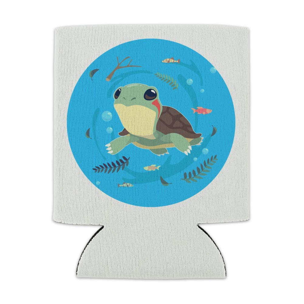 Cute Turtle Swimming with Fish Insulated Can Cooler - Collapsible Drink Sleeve & Beverage Holder for Beer, Soda & Cocktails - Perfect for Pool Parties, Beach Outings & BBQs