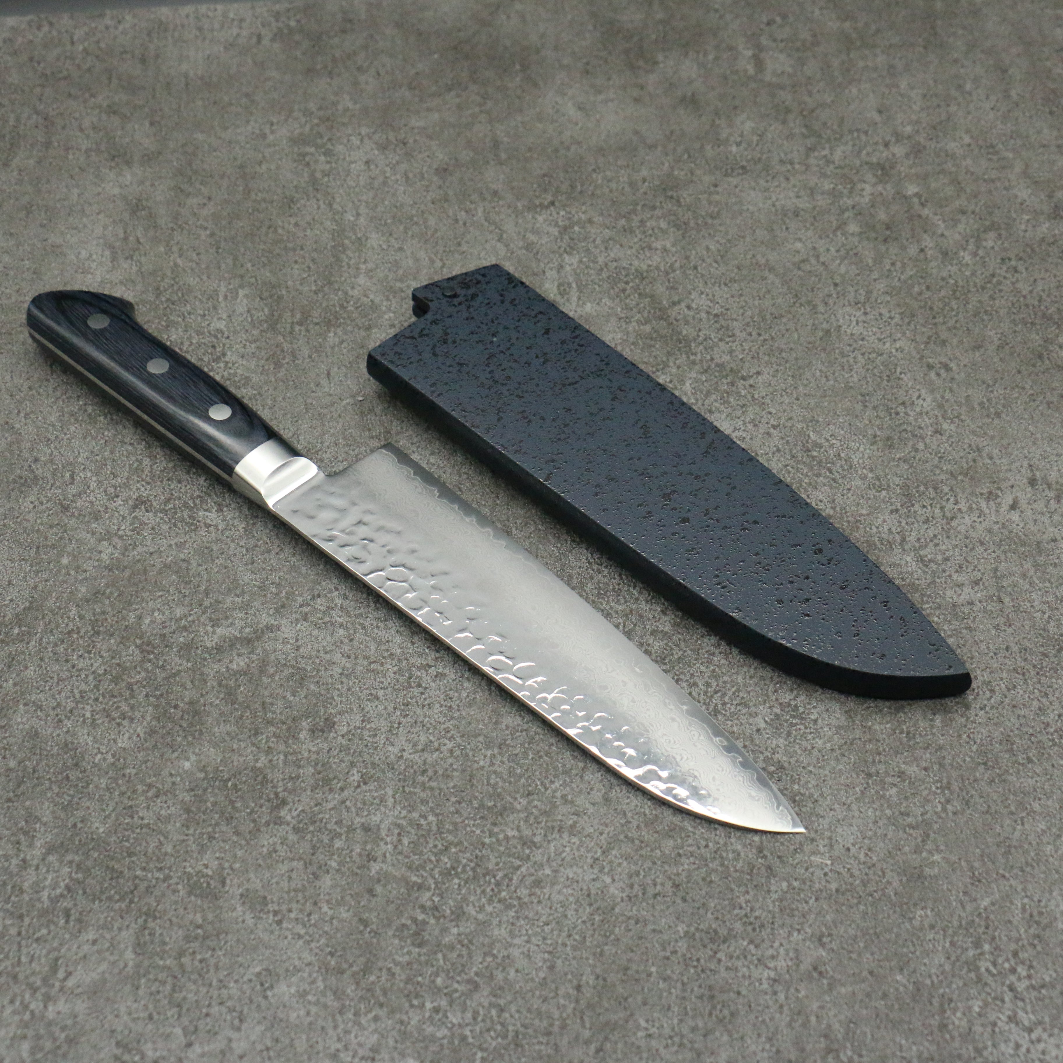 Premium Seisuke Seiun VG10 33-Layer Damascus Santoku Knife 180mm - Navy Blue Pakkawood Handle with Protective Sheath - Ideal for Sushi, Vegetables & Meat Slicing