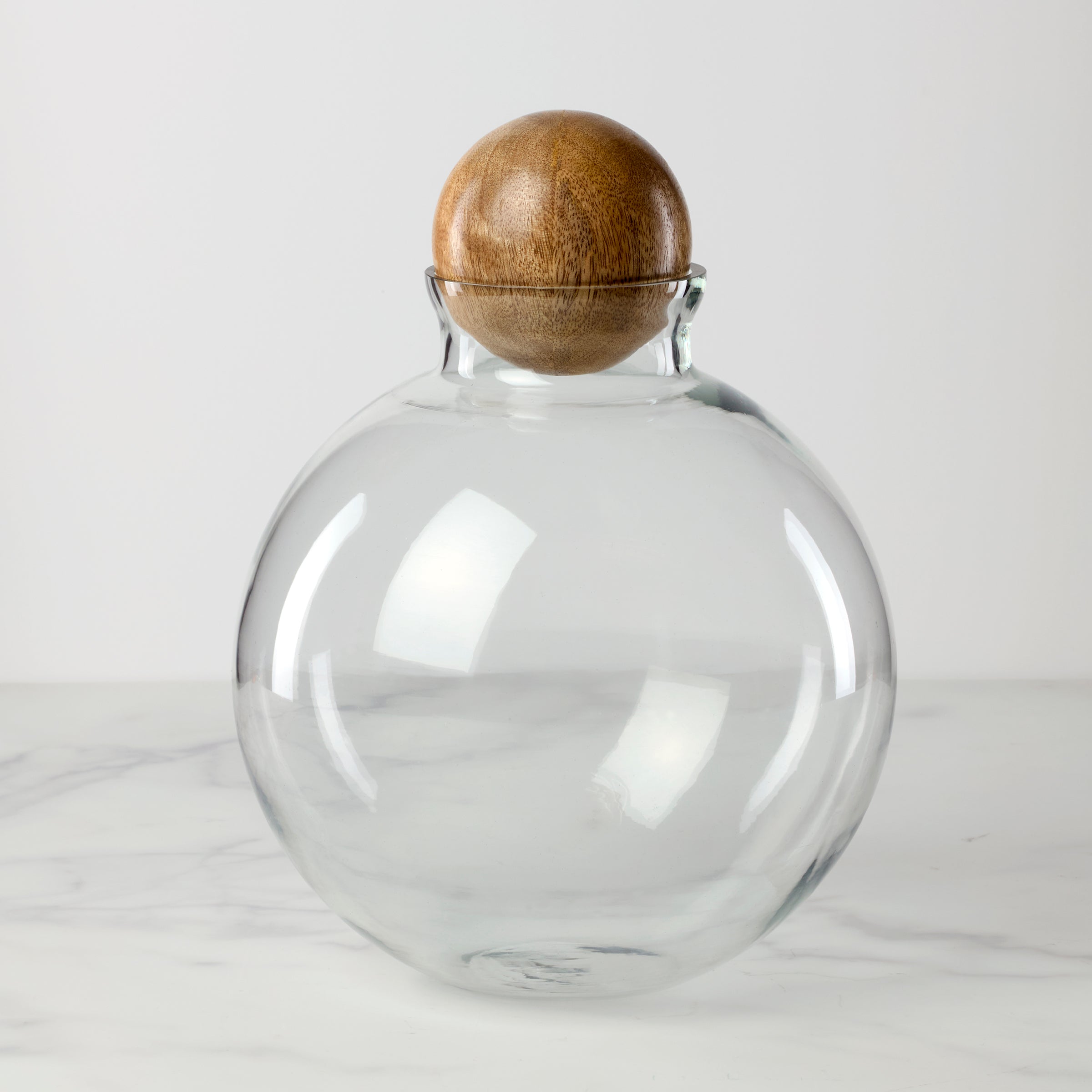 Premium Brisbane Spherical Glass & Mango Wood Canister Set - Airtight Storage for Coffee, Tea, Sugar & Spices - Perfect for Kitchen Pantry Organization & Home Decor