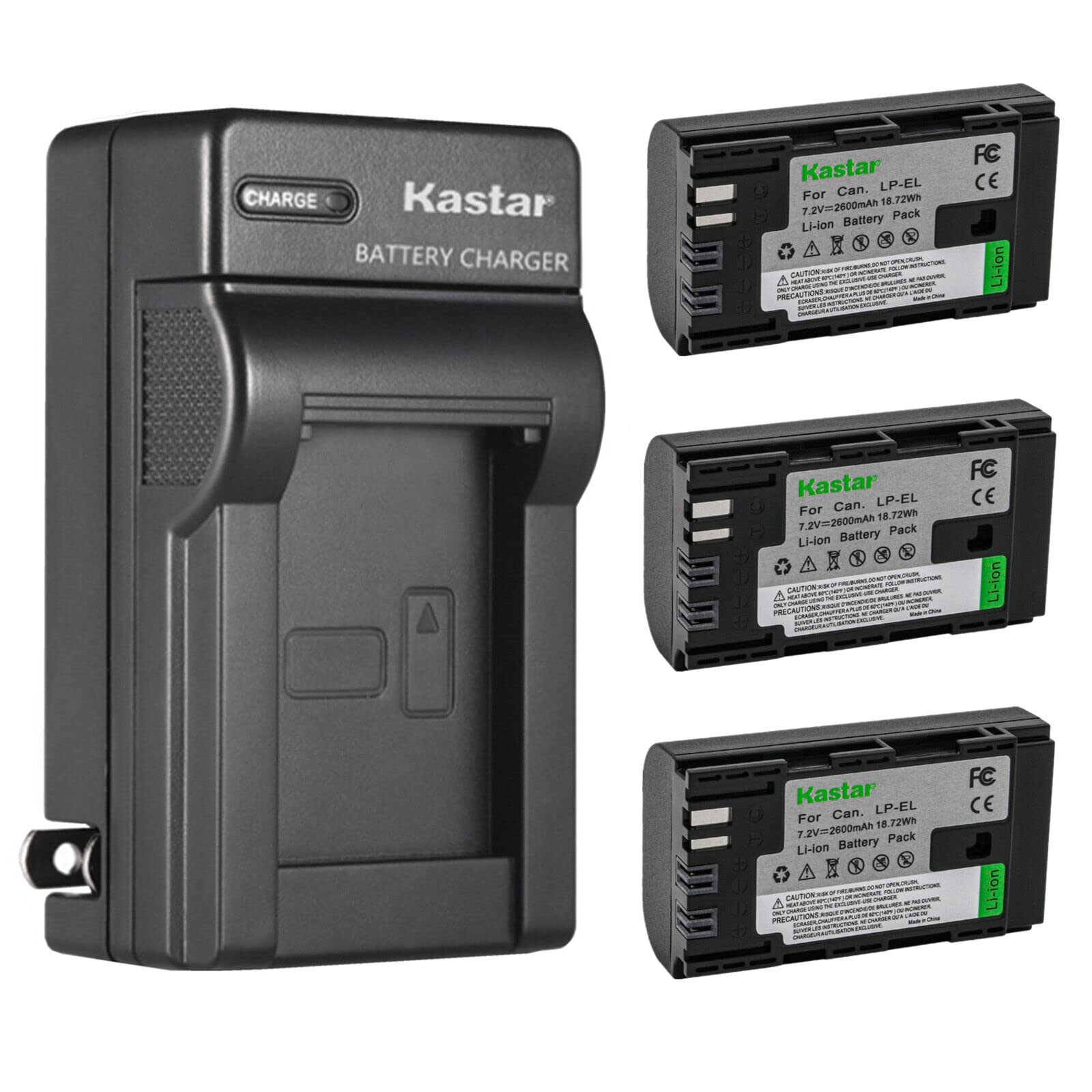 Kastar 3-Pack Replacement Battery & AC Wall Charger for Canon LP-EL, 4307C002, Speedlite EL-1 - Compatible with E-TTL & E-TTL II Flash Lights - Perfect for Photography, Studio Lighting & Travel Accessories