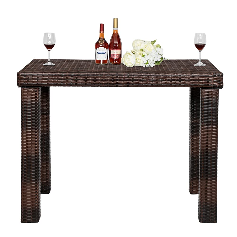 VINGLI Outdoor Wicker Bar Table - Weather-Resistant Rattan Patio Dining Table for Backyard, Poolside, Garden - Perfect for Outdoor Entertaining & Relaxation