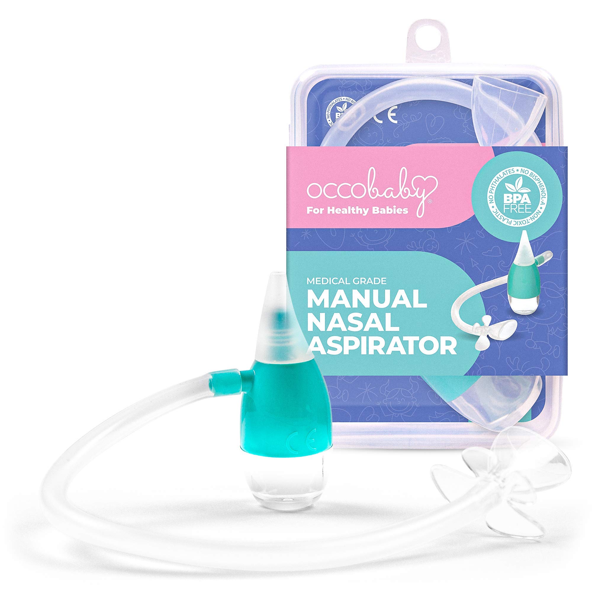 OCCObaby Manual Baby Nasal Aspirator - Safe Nose Sucker for Newborns & Toddlers - Gentle Baby Congestion Relief - Handheld Nasal Aspirator for Infants with Runny Nose - Perfect for Home, Travel & Nursery Care