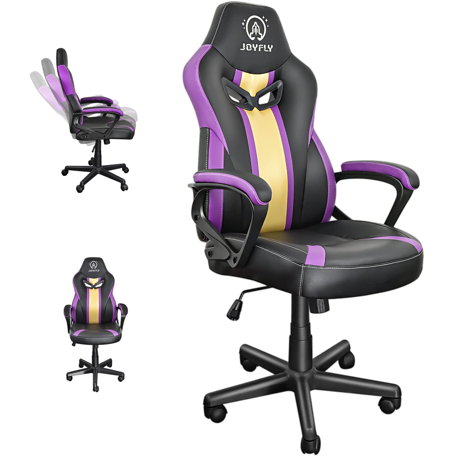 JOYFLY Purple Gaming Chair for Adults - Ergonomic Racing Style PC Chair with Lumbar Support, Adjustable Height & 360° Swivel - Perfect for Gaming, Office Work & Home Use (Purple & Gold)