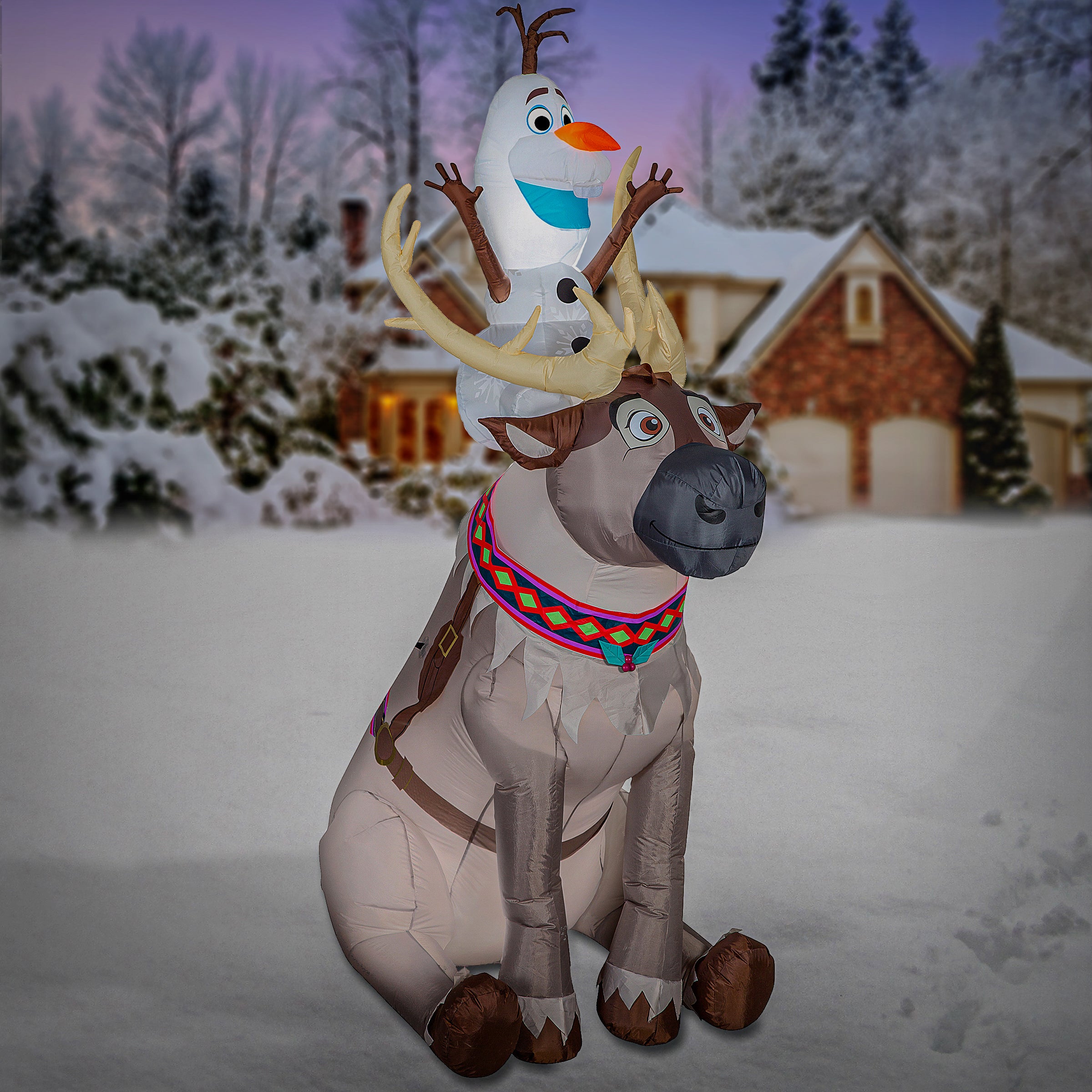 7.5 ft. Inflatable Olaf and Sven Christmas Decorations - Giant Snowman and Reindeer Outdoor Yard Decor for Holiday Parties & Winter Festivals