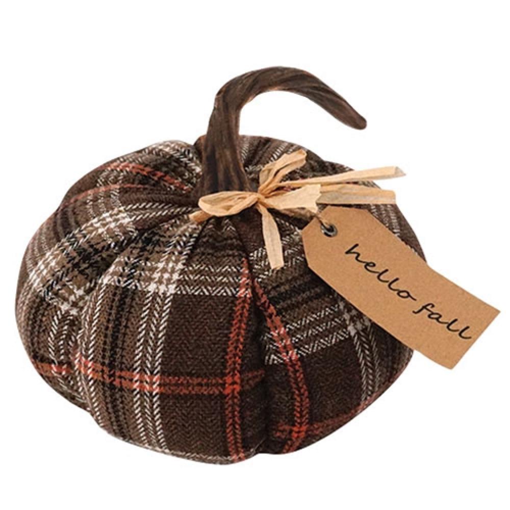 Medium Plush Hello Fall Plaid Pumpkin - Soft Autumn Decor for Home, Office & Seasonal Displays | Cozy Thanksgiving & Halloween Decorations