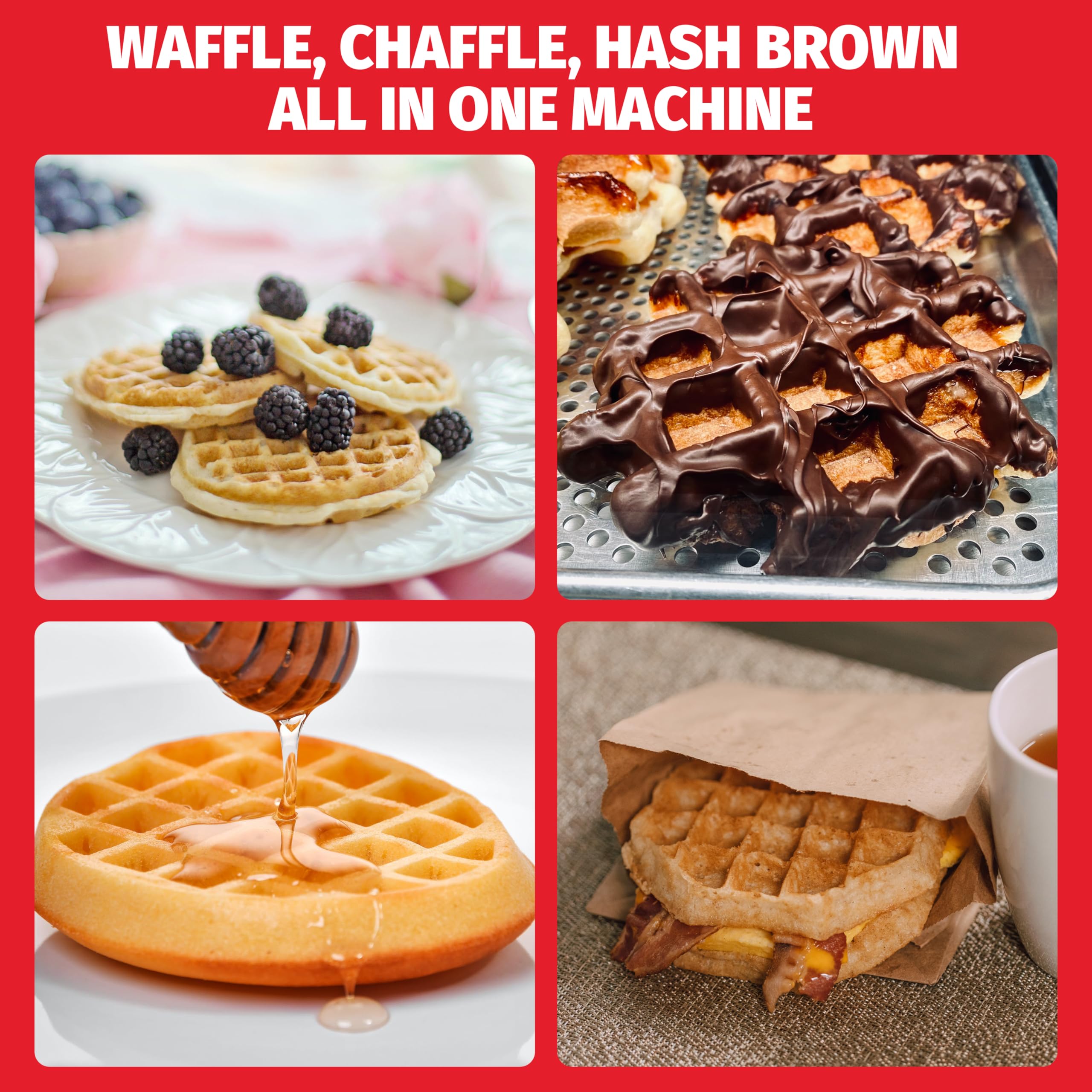 Double Mini Waffle Maker - 4 Inch Electric Chaffle Maker for Keto Waffles, Hash Browns & Cookies | Perfect for Keto Diet, Breakfast & Snacks | Compact & Non-Stick Waffle Iron
