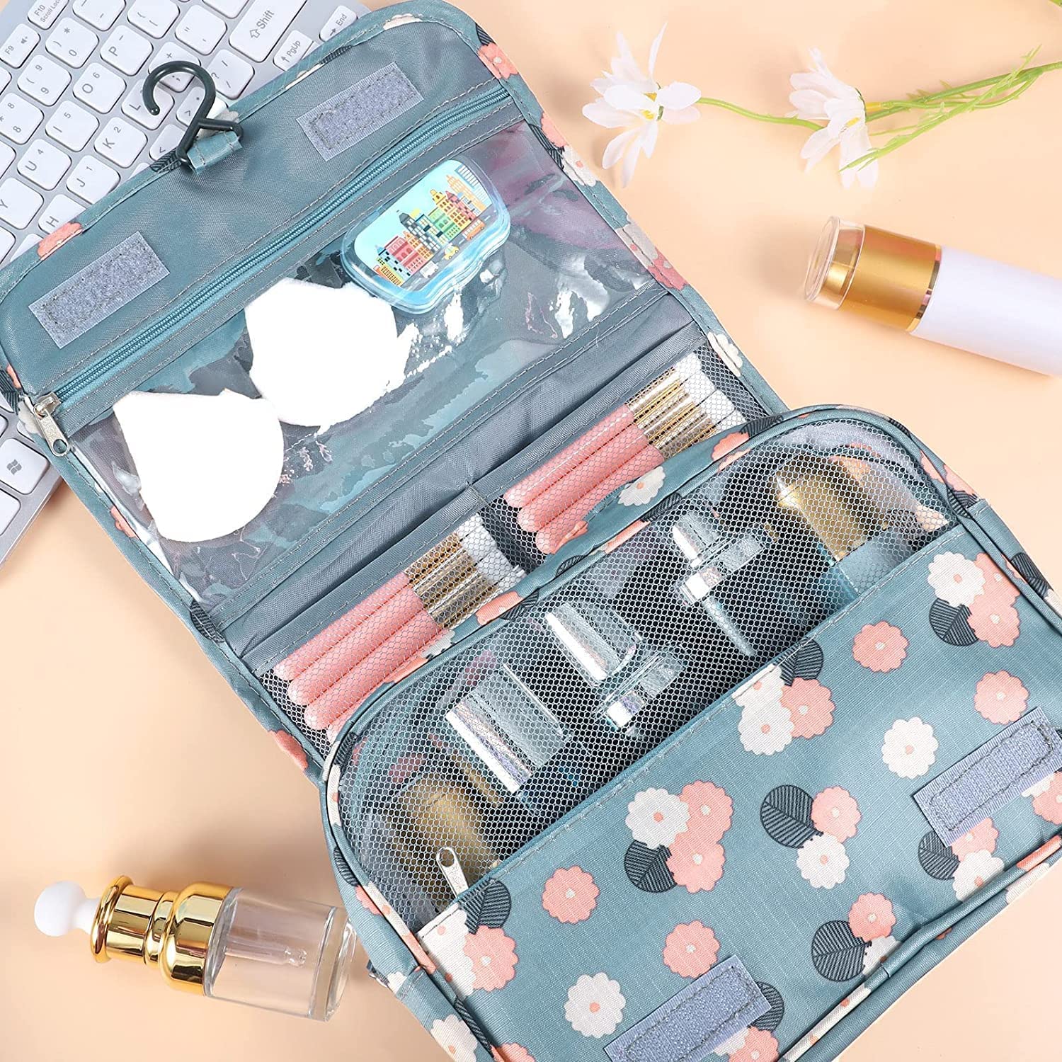 Emergity Portable Travel Makeup Pouch - Waterproof Cosmetic Bag for Women | Vanity & Toiletry Organizer | Perfect for Travel, Gym, and Daily Use
