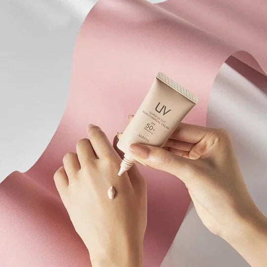 Albion Super UV Cut Mineral Sunscreen & Makeup Base SPF50+ PA++++ 40g - Oil-Free, Water-Resistant Face Sunscreen for Daily Protection & Makeup Primer - Perfect for Outdoor Activities, Beach & Daily Skincare Routine