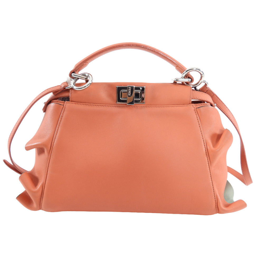 Fendi Peach Leather Mini Ruffle Peekaboo Crossbody Bag | Luxury Designer Handbag for Women | Perfect for Date Night, Parties & Special Occasions