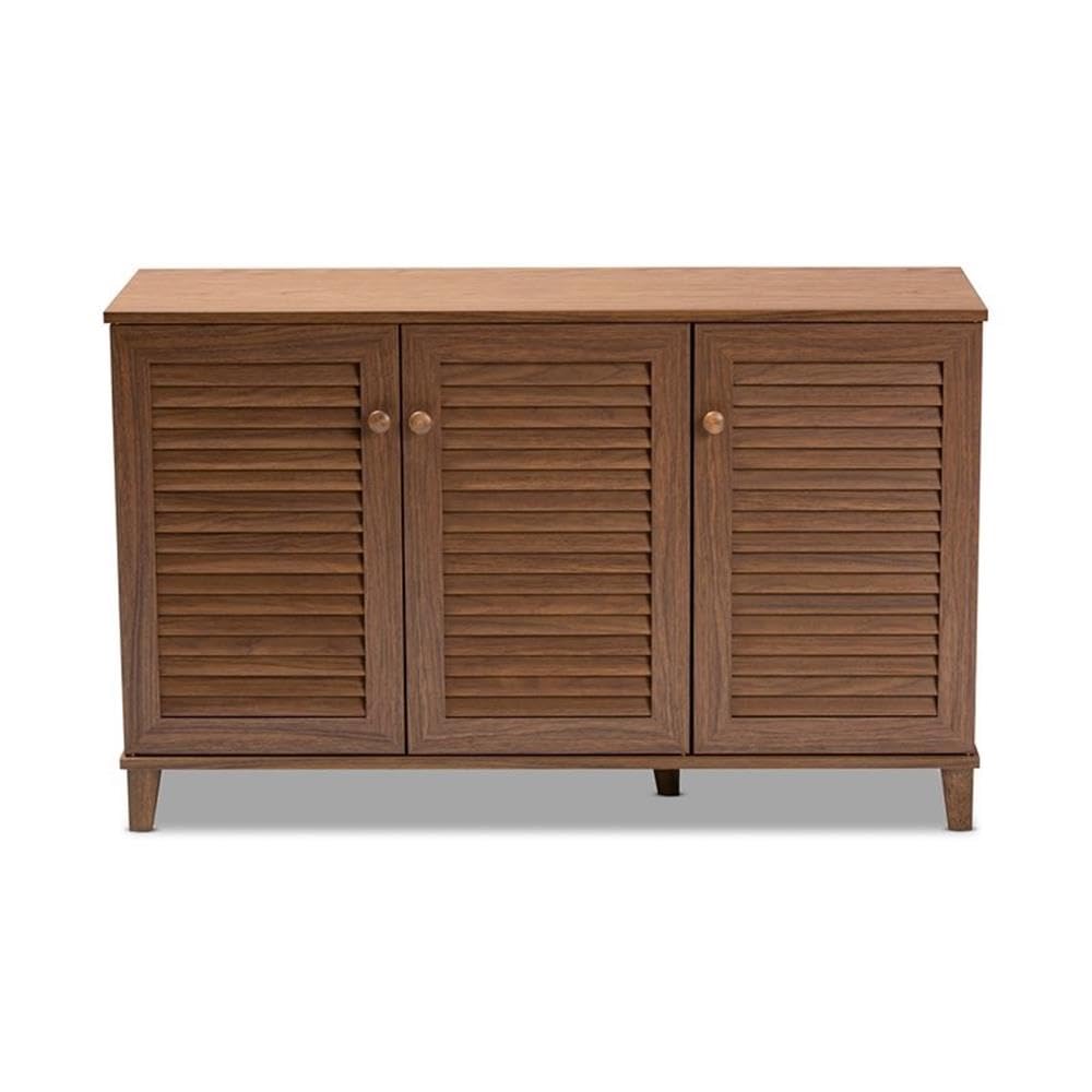 Baxton Studio Coolidge Modern 8-Shelf Wooden Shoe Storage Cabinet - Walnut Finish, Contemporary Shoe Organizer for Entryway, Bedroom & Closet Organization