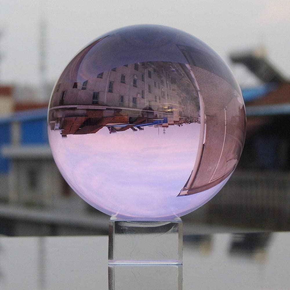 Pink Magic Crystal Glass Sphere Ball - 10cm Quartz Crystal Photography Magnifying Ball with Base - Unique Handmade Craft Gift for Home Decor, Meditation & Spiritual Healing