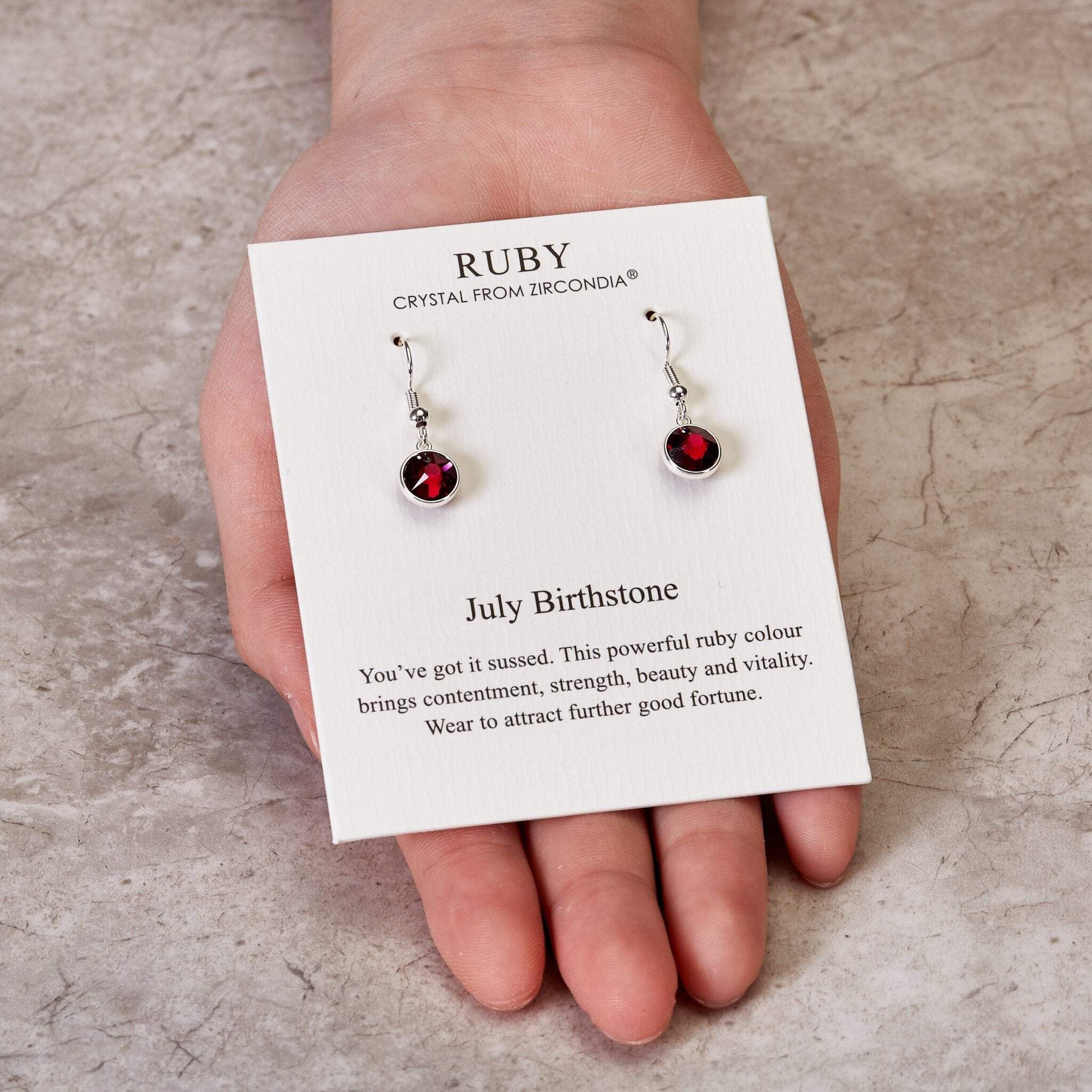 Ruby Zircondia® July Birthstone Earrings for Women - Elegant Drop Style