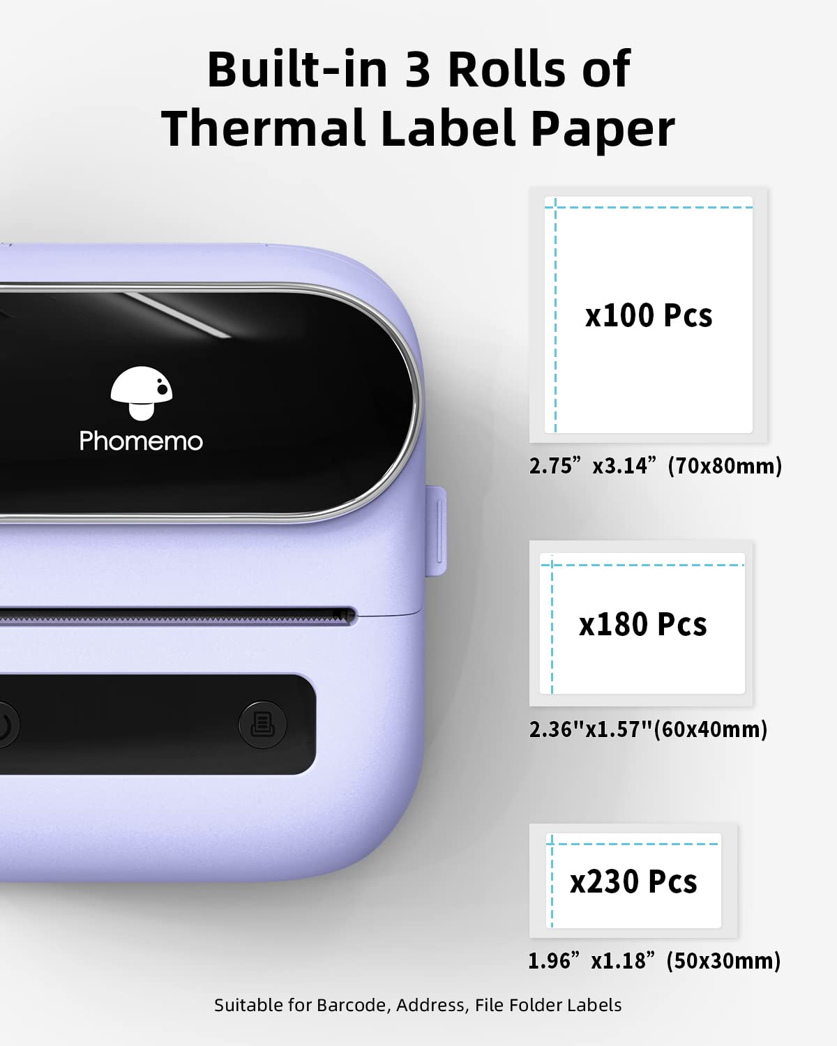 Phomemo Bluetooth Thermal Label Maker - Portable Barcode & Address Printer for Home, Mailing, Small Business & Clothing | 3 Label Sizes Included | Perfect for Organizing, Shipping & Retail Labeling
