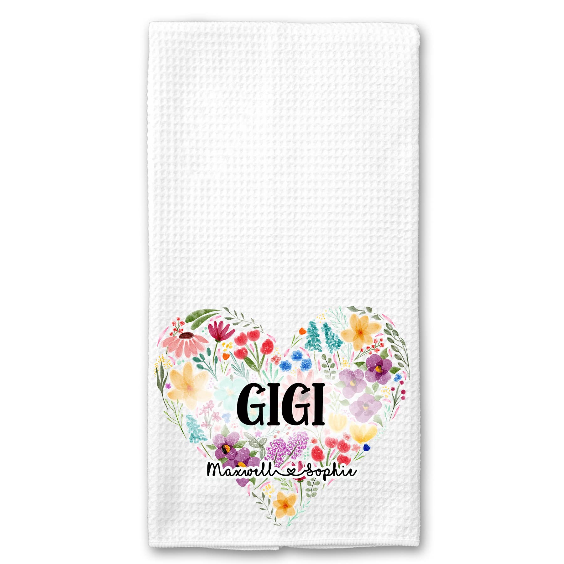 Personalized Wildflower Mother's Day Gift - Custom Waffle Weave Microfiber Towel for Mom, Grandma, Nana, Gigi - Perfect for Kitchen, Bathroom & Spa Use