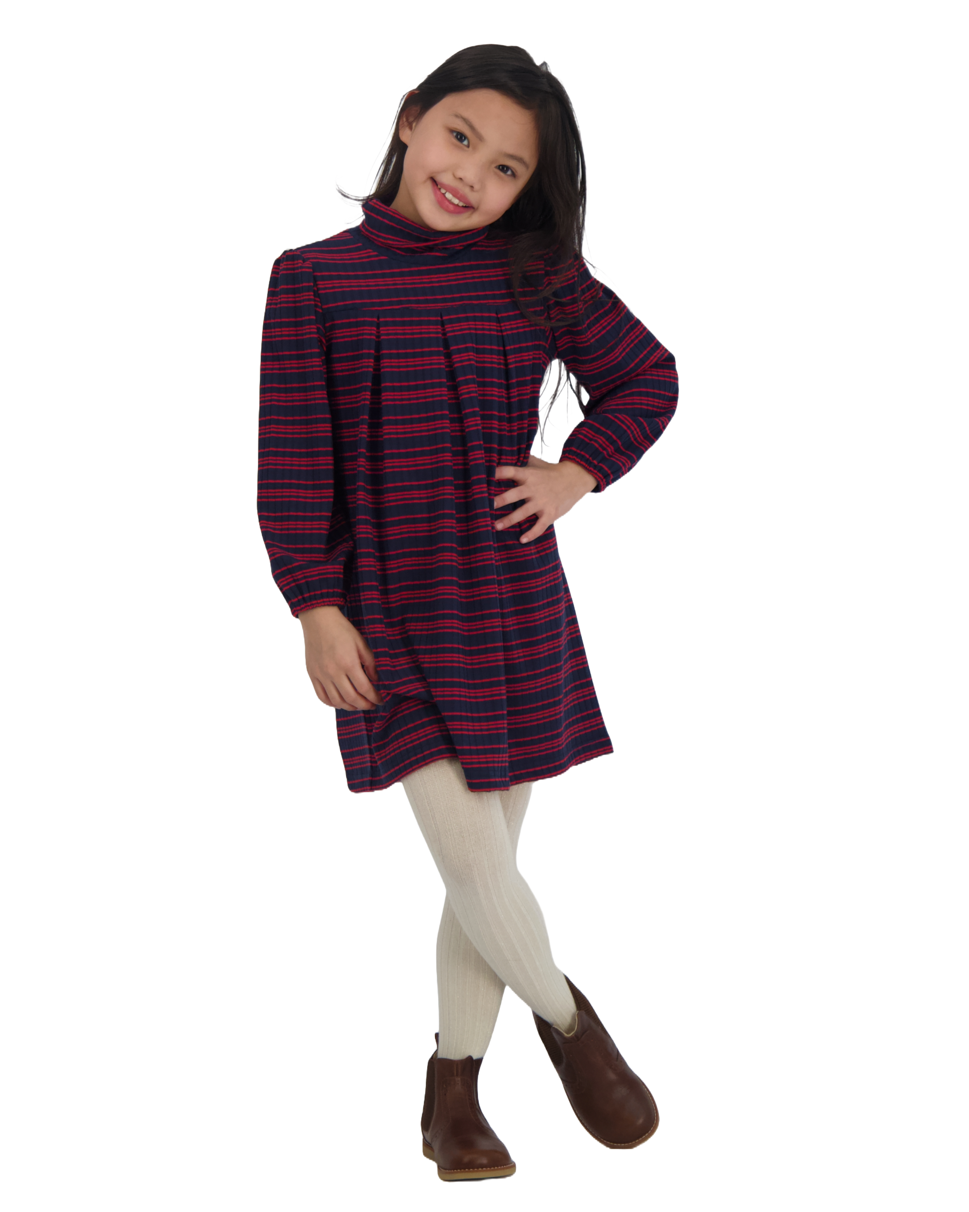 Suzy Girls Turtleneck Dress - Navy & Red Striped Long Sleeve Casual Knit Dress for Women | Perfect for Fall Winter, Office Wear, Christmas Party & Holiday Outfits