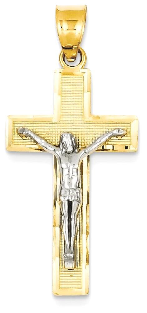 14K Solid Two Tone Gold Jesus Christ Crucifix Pendant Necklace - Religious Cross Charm for Women & Men - Perfect for Baptism, First Communion, Confirmation & Daily Wear