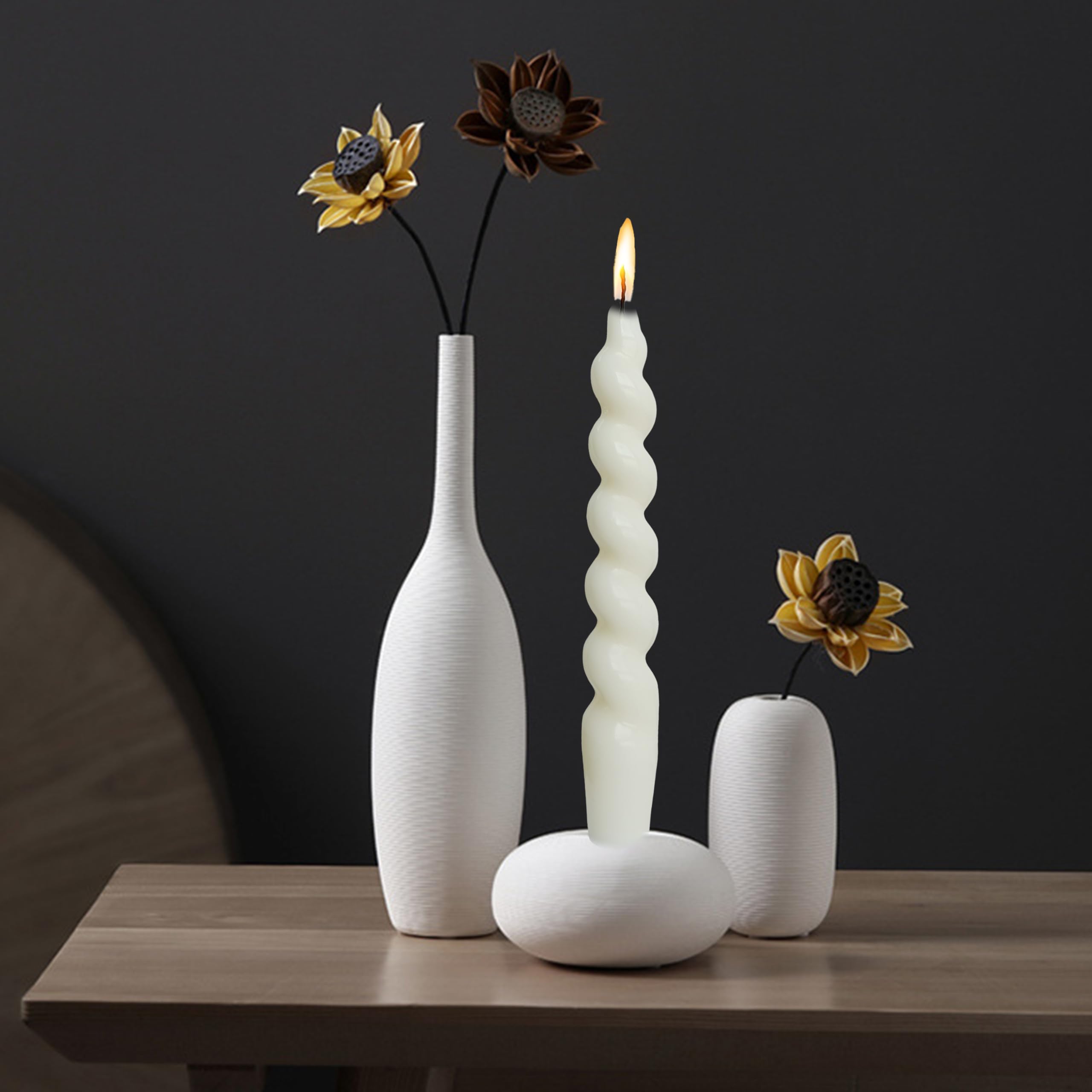 White Spiral Taper Candles 7.5