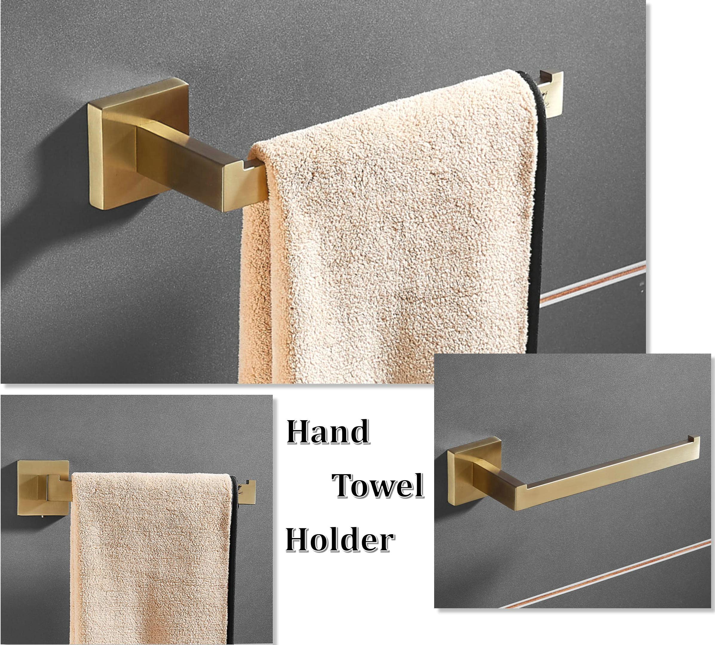 Premium Brushed Gold Stainless Steel Bathroom Hardware Set - 3-Piece Wall Mounted Toilet Paper Holder, Hand Towel Holder & Towel Hook - Modern Luxury Bath Accessories for Home & Hotel Decor
