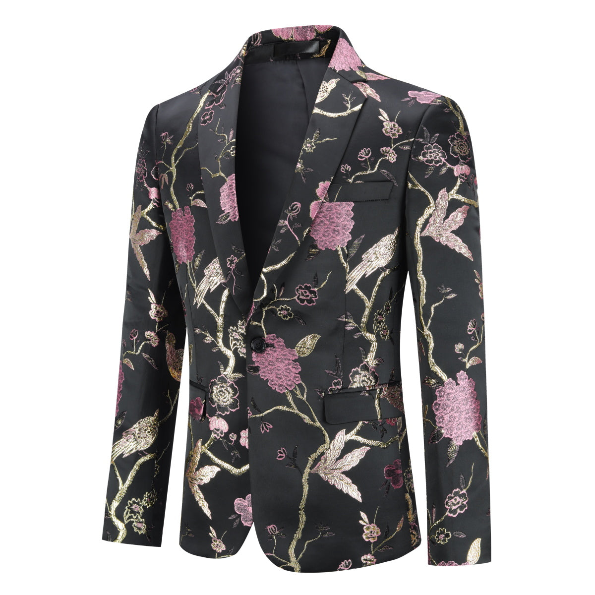 Men's Slim Fit One Button Notched Lapel Embroidered Blazer Jacket in Pink | Formal Business Attire & Wedding Suit | Perfect for Office, Cocktail Parties & Special Occasions