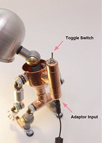 Original Creative Robot LED Art Toggle Switch Lantern - Unique Handmade Iron Metal Table Lamp for Bedroom, Living Room & Office Decor - Modern Industrial Desk Light for Nightstand, Bookshelf & Workspace