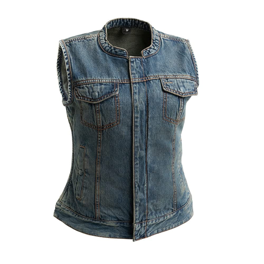 First Mfg Co Lexy/Bonnie Women's Motorcycle Jacket - Denim, Twill, Leather & Mesh Biker Vest with Armor Protection for Female Riders | Perfect for Harley, Cruiser & Street Bike Riding