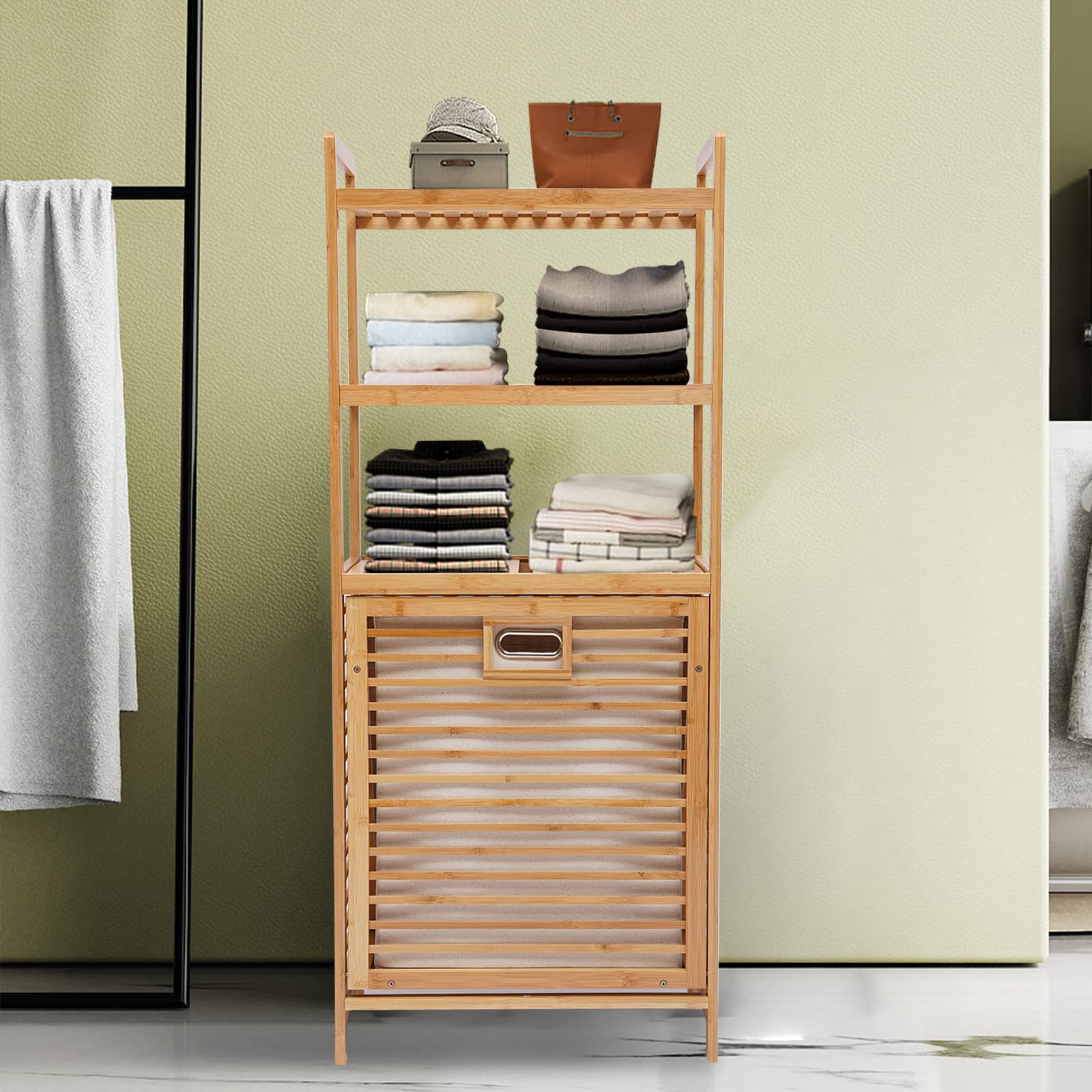 3-Tier Tilt Out Laundry Hamper with Shelf - 19.7