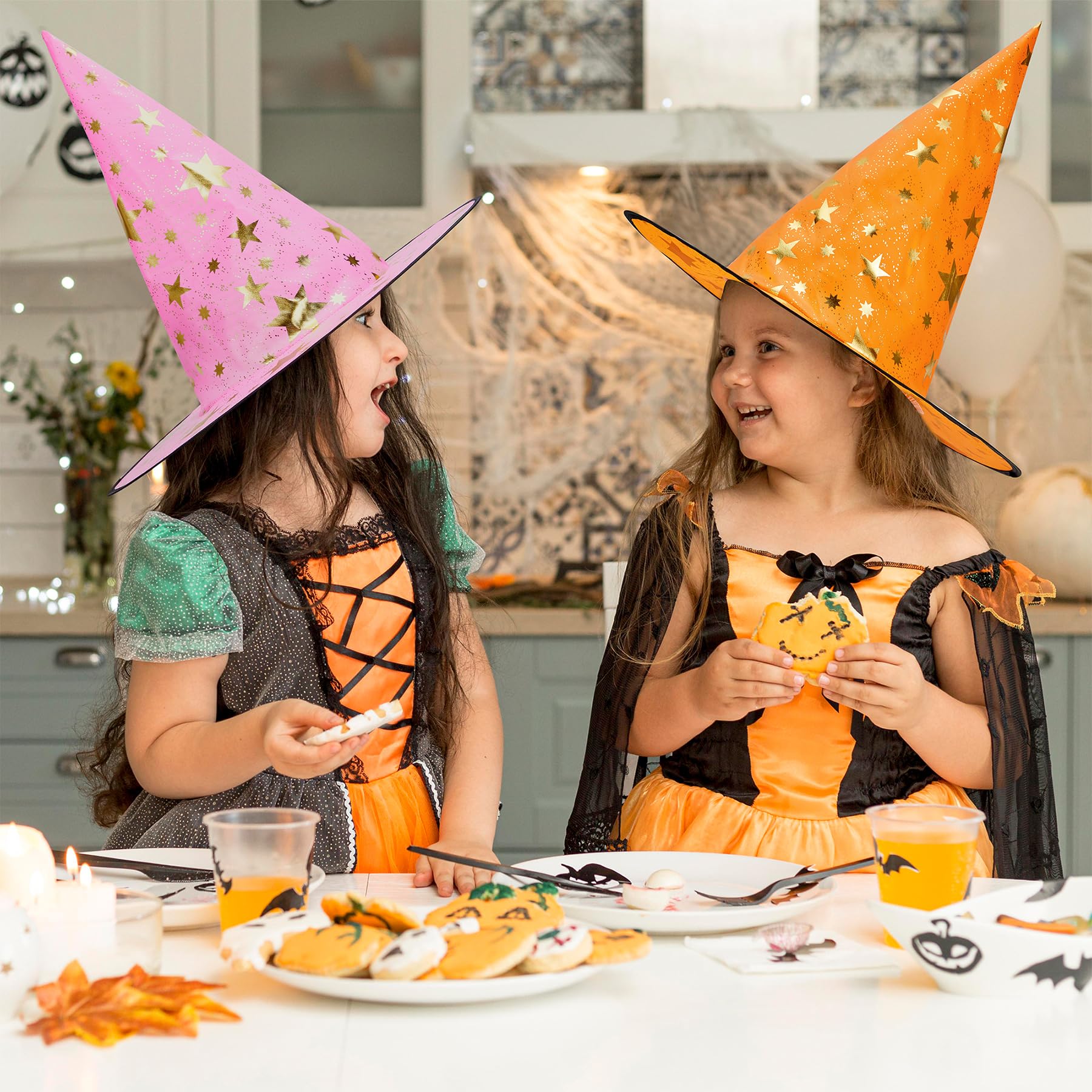 Zando Halloween Witch Hat for Kids, Boys, Girls & Women - Star Print Wizard Hat Costume Accessory - Perfect for Halloween Parties, Cosplay & Witch-Themed Decorations