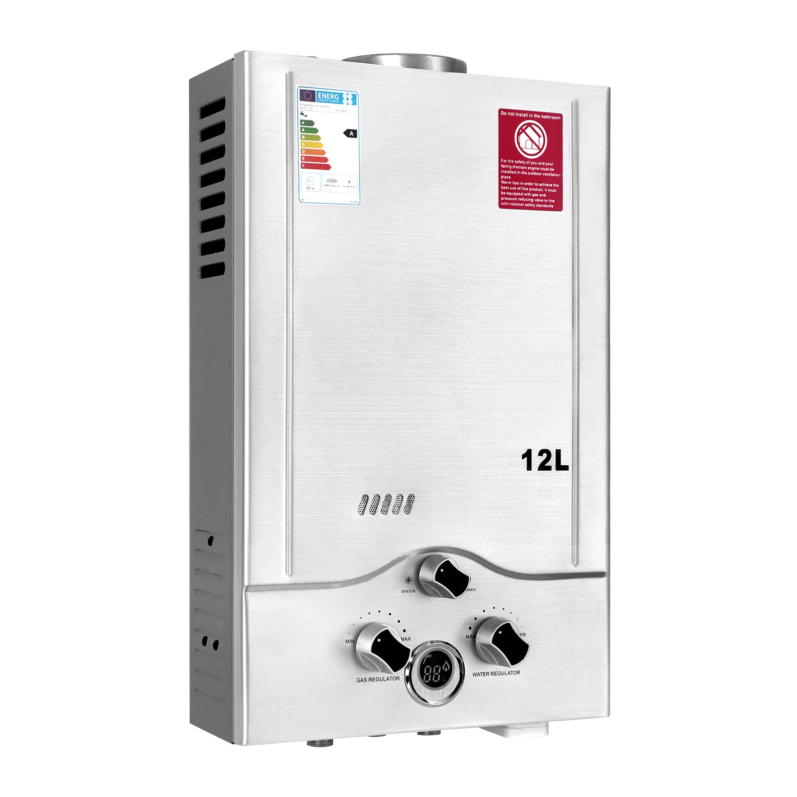 12LPM Gas Water Heater 24KW - Low Water Pressure 0.2 Bar - Works with Propane & Butane - Perfect for Camping, RV & Off-Grid Living