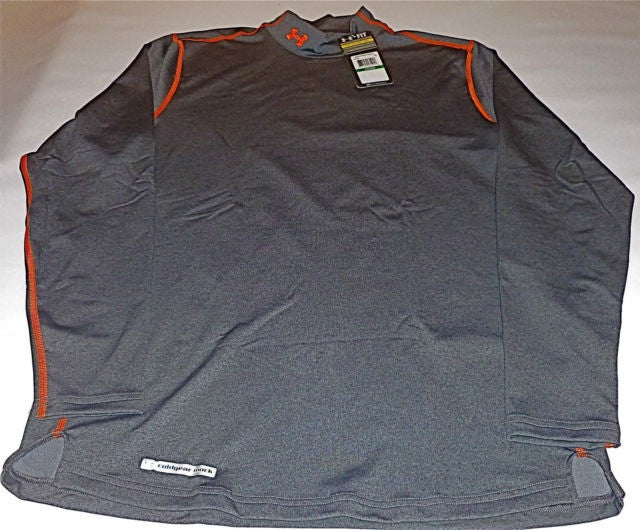 Under Armour ColdGear Long Sleeve Compression Baselayer Mock Neck Shirt - Charcoal/Rust - Moisture-Wicking & Thermal Insulation for Cold Weather Workouts, Running & Outdoor Sports