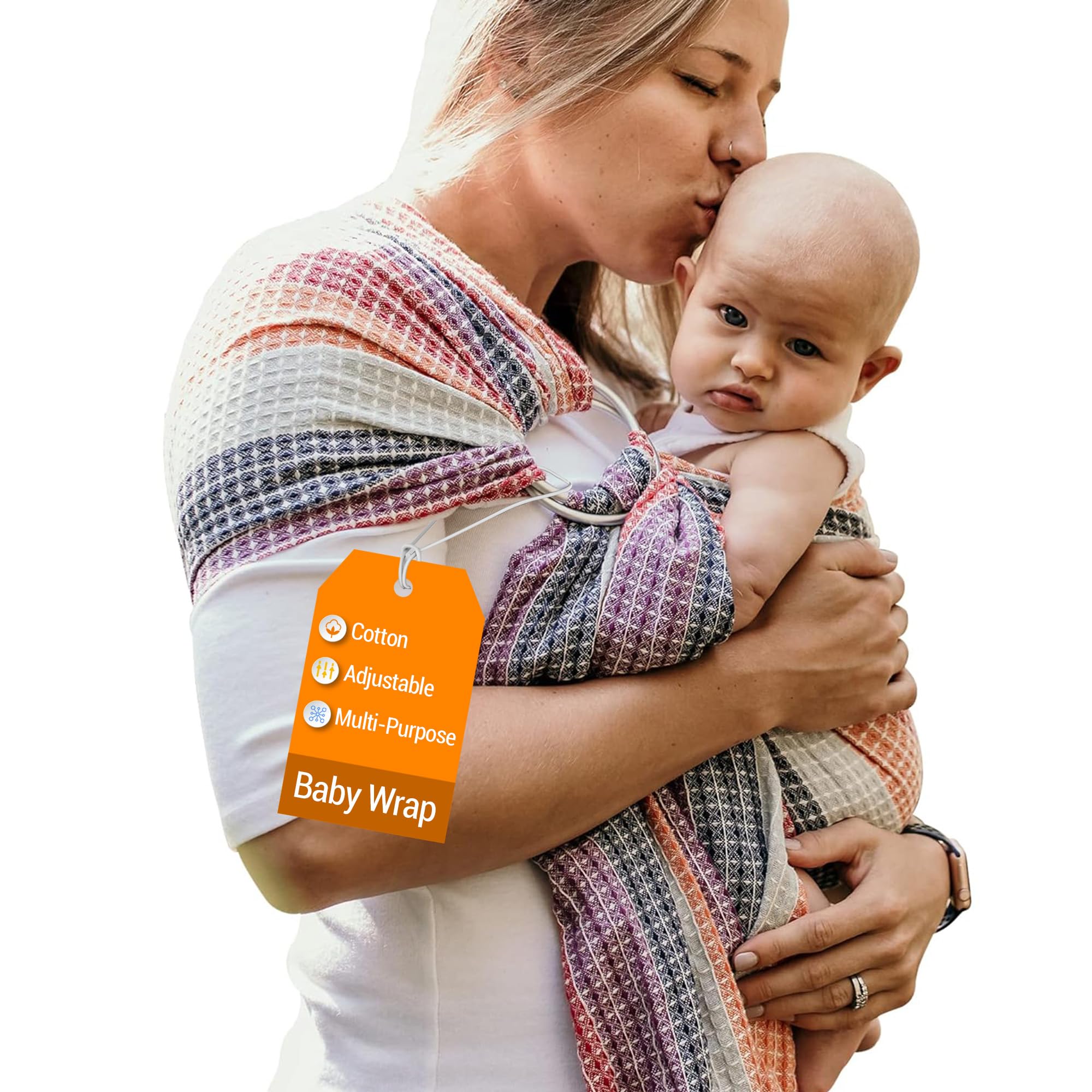Premium Baby Wrap Ring Sling Carrier - 100% Soft Cotton Infant & Toddler Carrier for 8-35 lbs - Hands-Free Babywearing for Newborns - Ideal Nursing Cover & Baby Shower Gift (Rainbow Honeycomb) - Perfect for Shopping, Travel & Bonding Time