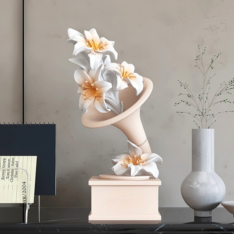 Elegant Home Decor Flower Statue - Handcrafted Resin Sculpture for Living Room, Bedroom, Office & Garden Decoration | Perfect Housewarming Gift for Women & Home Interior Design