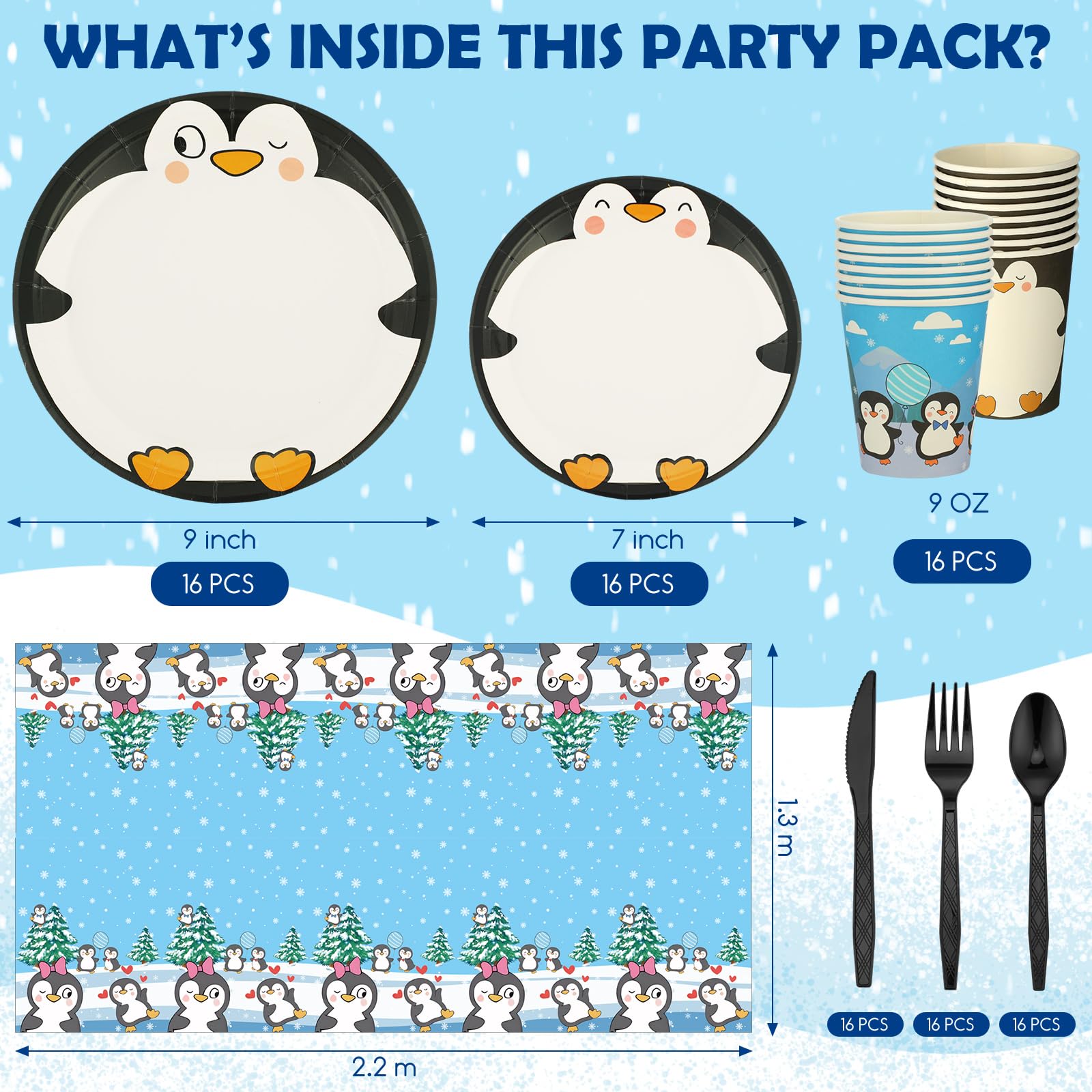 Yaomiao 133 Pcs Penguin Themed Birthday Party Decorations Set - Includes Happy Birthday Banner, Balloons, Cake Topper, Tablecloth, Plates, Cups & Cutlery for Winter Birthday Parties & Baby Showers | Perfect for Kids' Birthday Celebrations, Baby Showers & Holiday Events