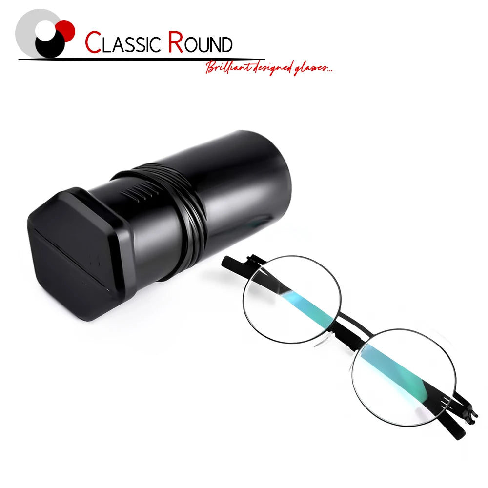 Aimee Unisex Full Rim Round Screwless Stainless Steel Eyeglasses Frame 2004 - Lightweight & Durable Glasses for Reading, Driving, and Everyday Wear