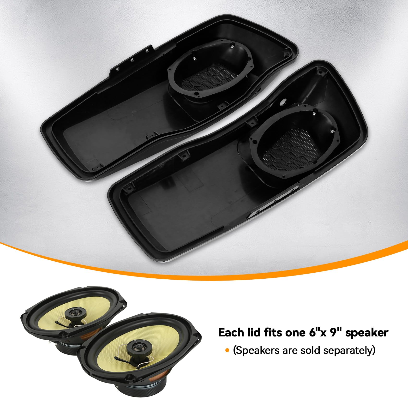 XFMT 6X9 Cutout Grills Saddlebag Speaker Lids for Harley Touring Road King Street Electra Glide 2014-2024 (Vivid Black) - Premium Motorcycle Audio Upgrade for Enhanced Riding Experience