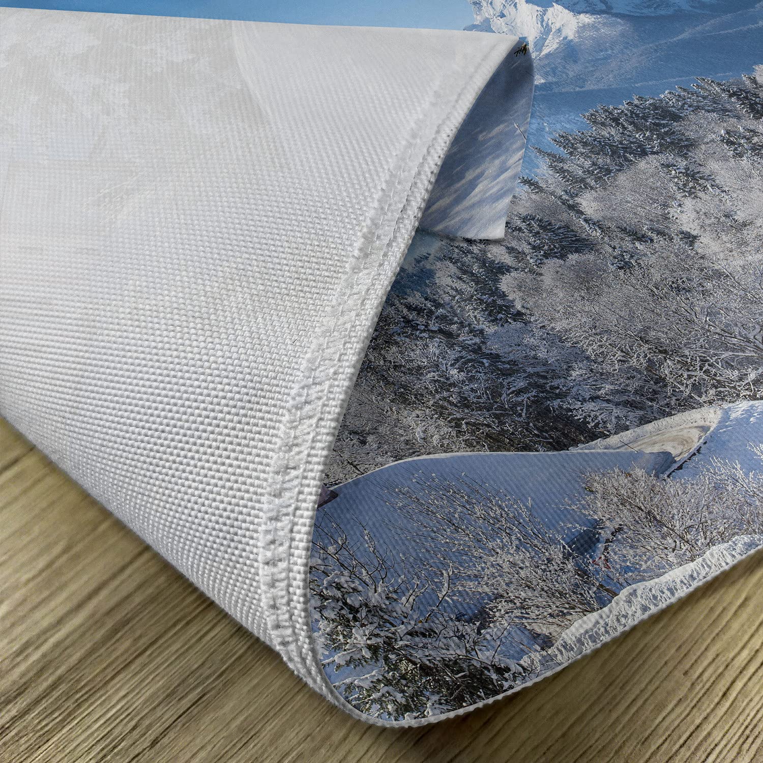 Ambesonne Winter Place Mats Set of 4 - Snowy Bavarian Alps with Maria Gern & Watzmann Massif Scenes from Germany - Washable Fabric Table Mats for Dining Room & Kitchen Decor in Blue & White - Perfect for Holiday Dinners & Cozy Winter Gatherings
