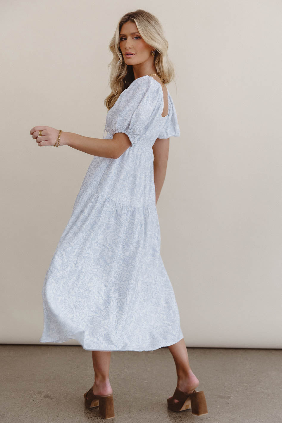 Kelsie Floral Midi Dress in Blue - Elegant Summer Dress for Women, Perfect for Weddings, Parties & Beach Vacations