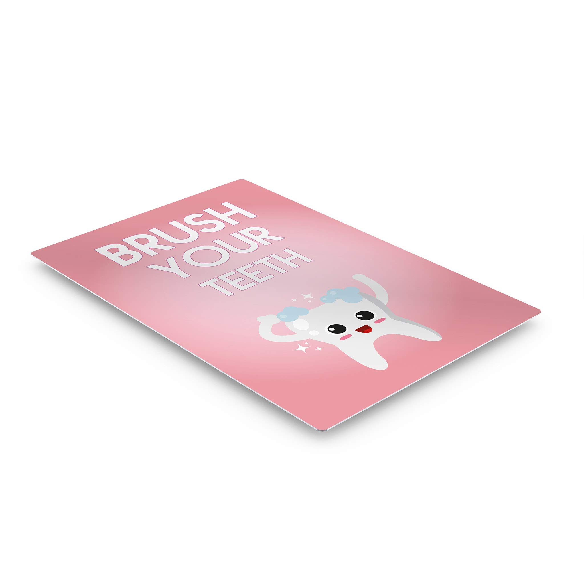 Smile Art Design Brush Your Teeth Quote Metal Print - Kids Bathroom Decor, Nursery Wall Art, Ready to Hang Home Decoration (30x20 Inches, Made in USA) - Perfect for Children's Bathrooms, Bedrooms & Playrooms