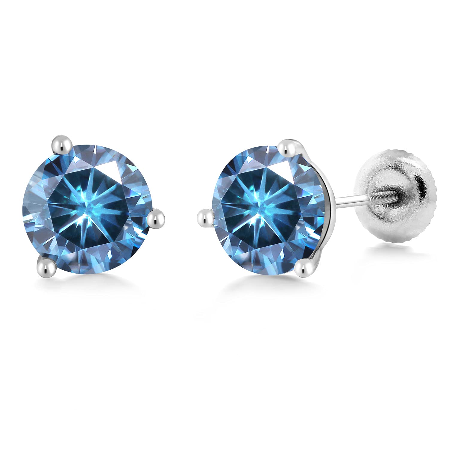 18K White Gold Moissanite Stud Earrings for Women & Men | 2.00cttw Persian Blue Round Cut | Luxury Gemstone Jewelry | Perfect for Weddings, Anniversaries & Special Occasions