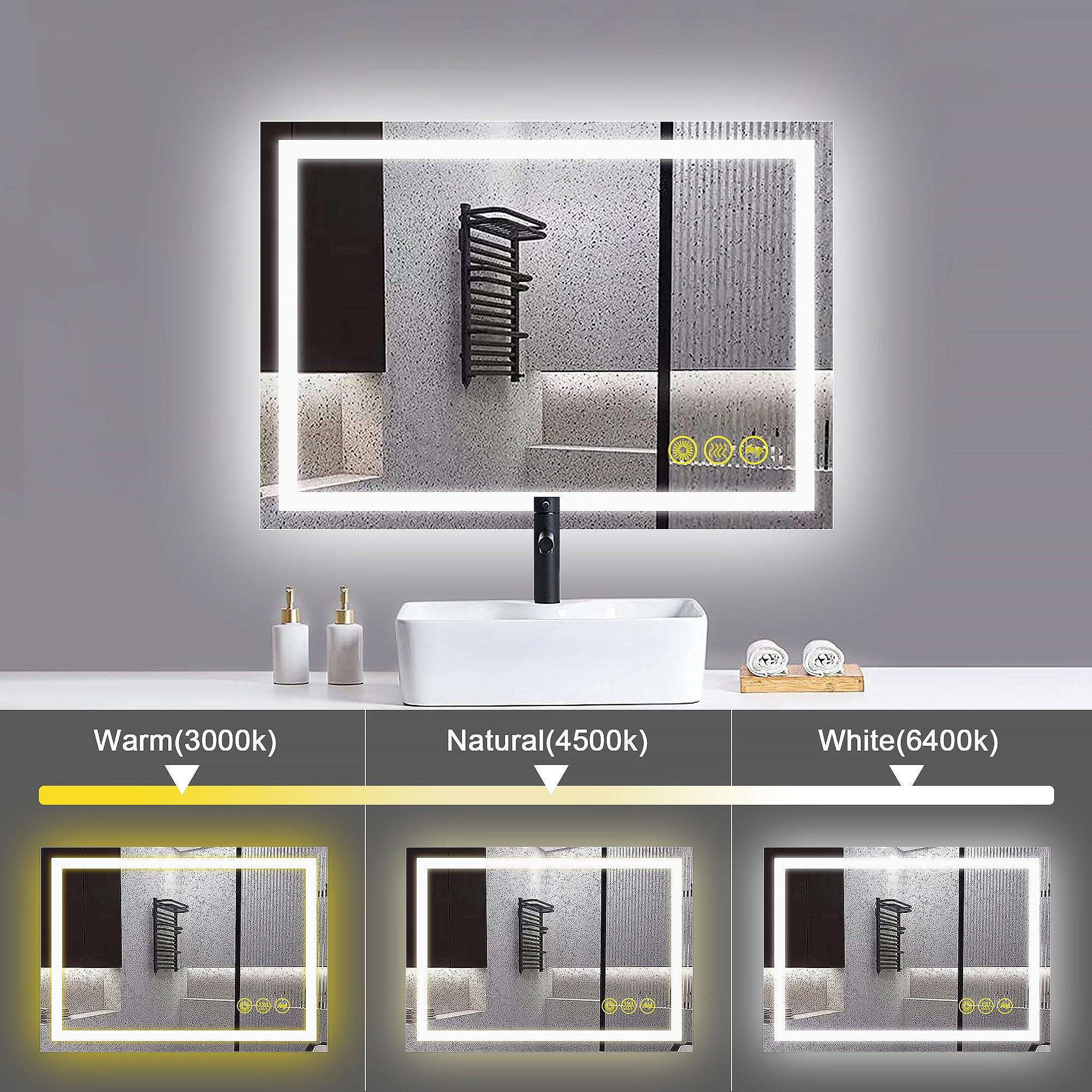 Anti-Fog LED Bathroom Mirror with Backlit Illumination - Touch Switch & Dimmable Light for Makeup Vanity, Shaving, and Home Decor