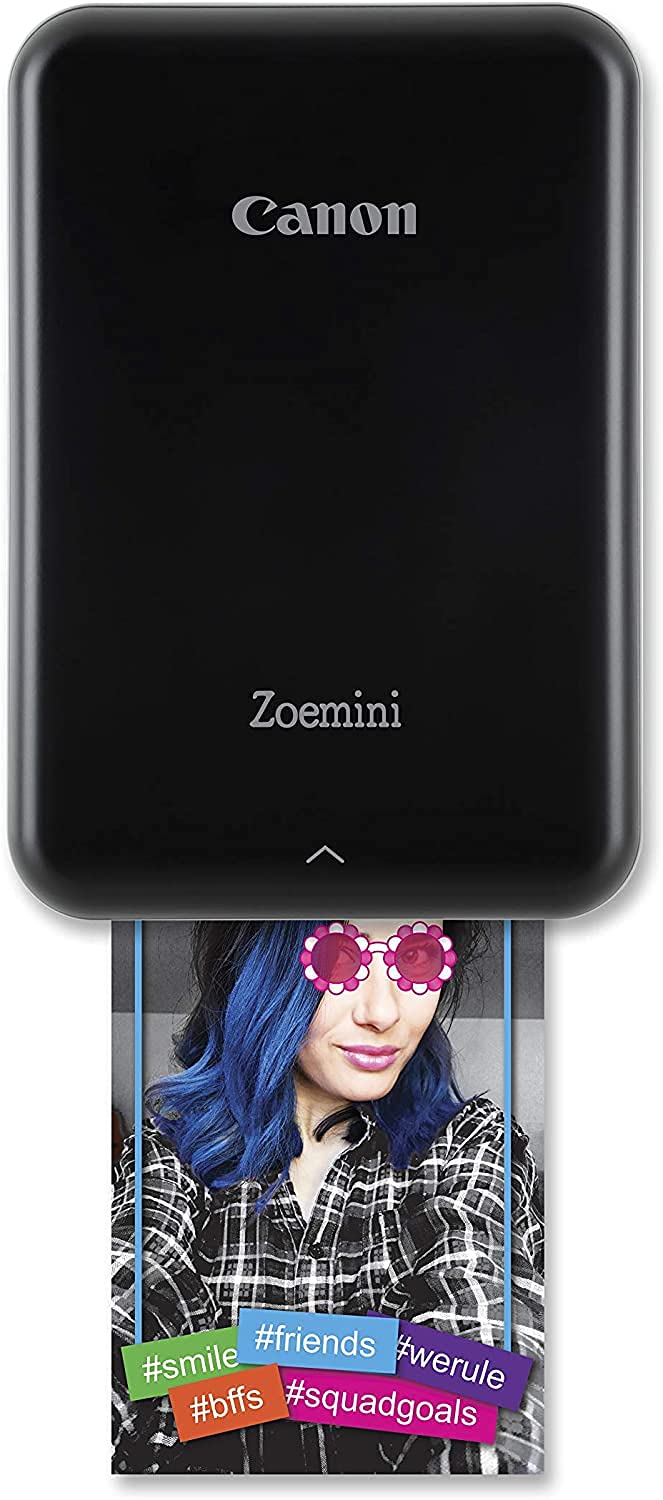 Canon Zoemini Portable Instant Photo Printer (Black) - Includes 20 Zink Photo Papers & 10 Circle Stickers - Perfect for Travel, Scrapbooking & DIY Projects