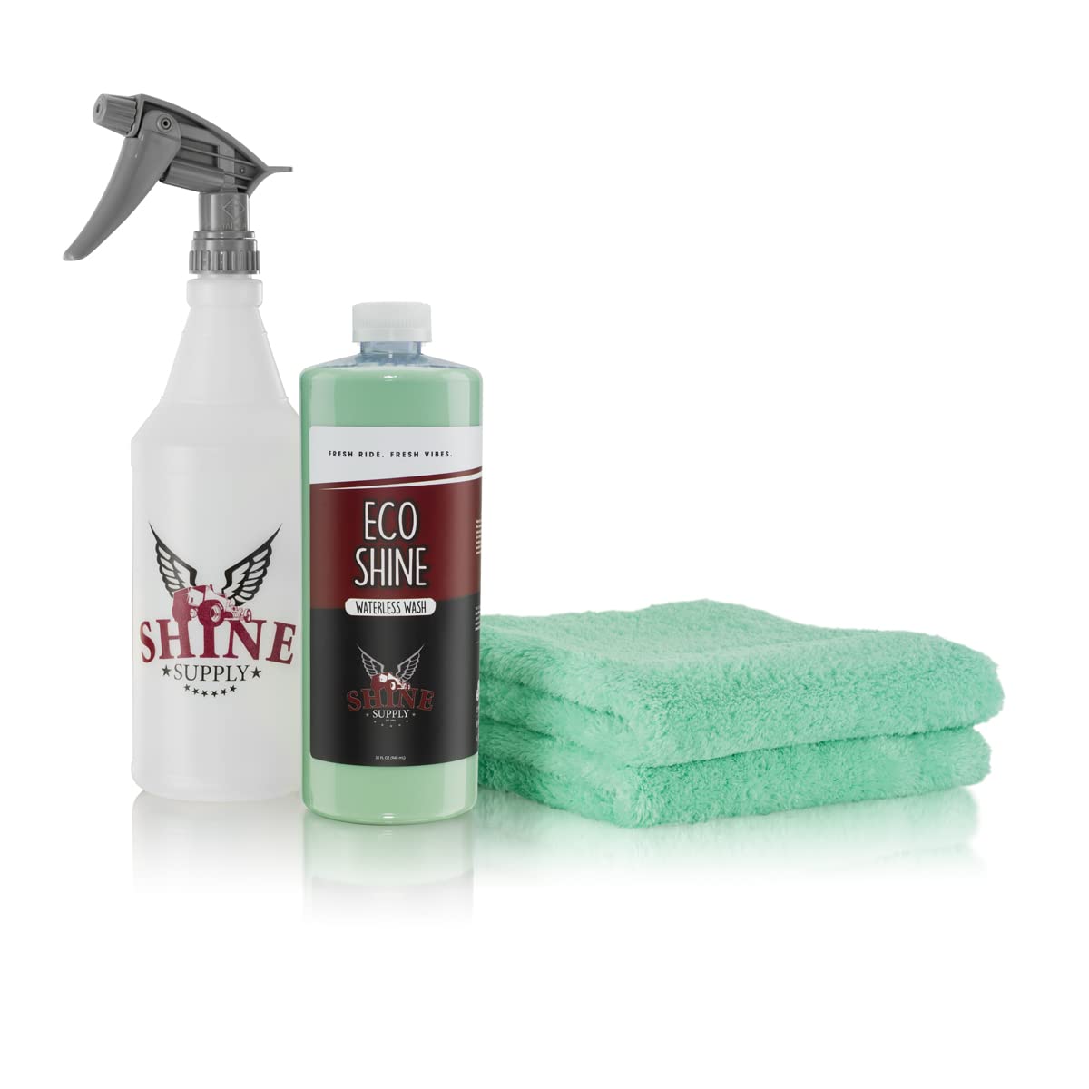 ECO SHINE Waterless Wash Concentrate Kit - Makes 4 Gallons of Waterless Car Wash Solution | Spray & Wipe Formula for Cars, Trucks, Motorcycles, RVs, Boats, UTVs | Perfect for Quick Detailing, Garage Maintenance & Mobile Car Washing