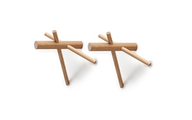 NORMANN COPENHAGEN Wooden Sticks Hooks - Set of 2 Natural Wall Hooks for Hanging Coats, Hats & Towels - Perfect for Entryway, Bathroom & Bedroom Organization