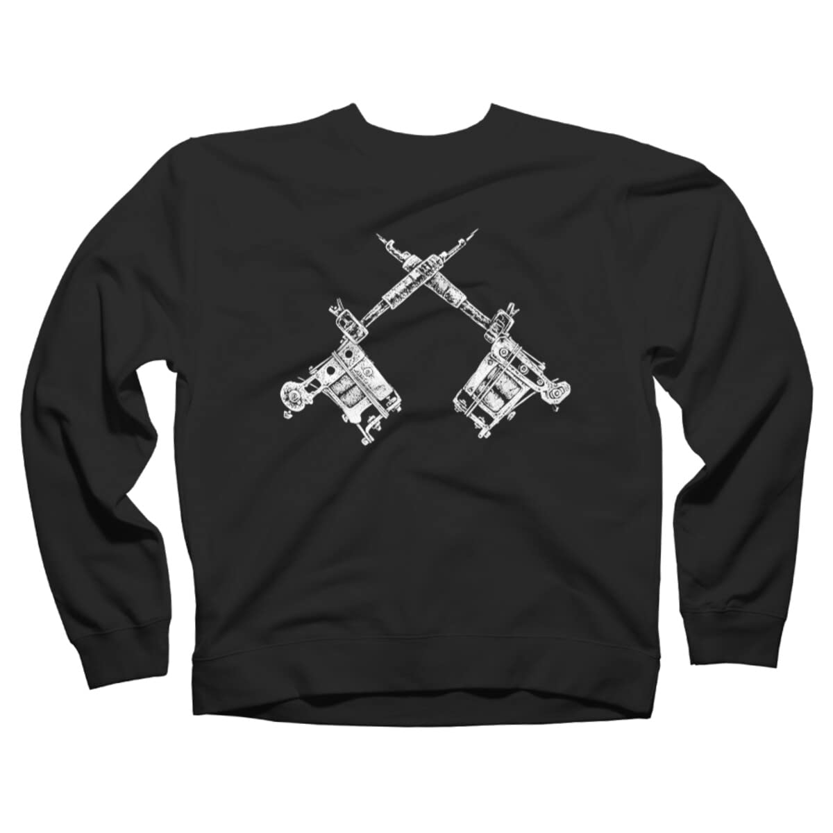 Design By Humans Unisex Vintage Tattoo Guns Graphic Sweatshirt by Matthew Britton - Cool Retro Streetwear for Casual Outfits & Music Festivals