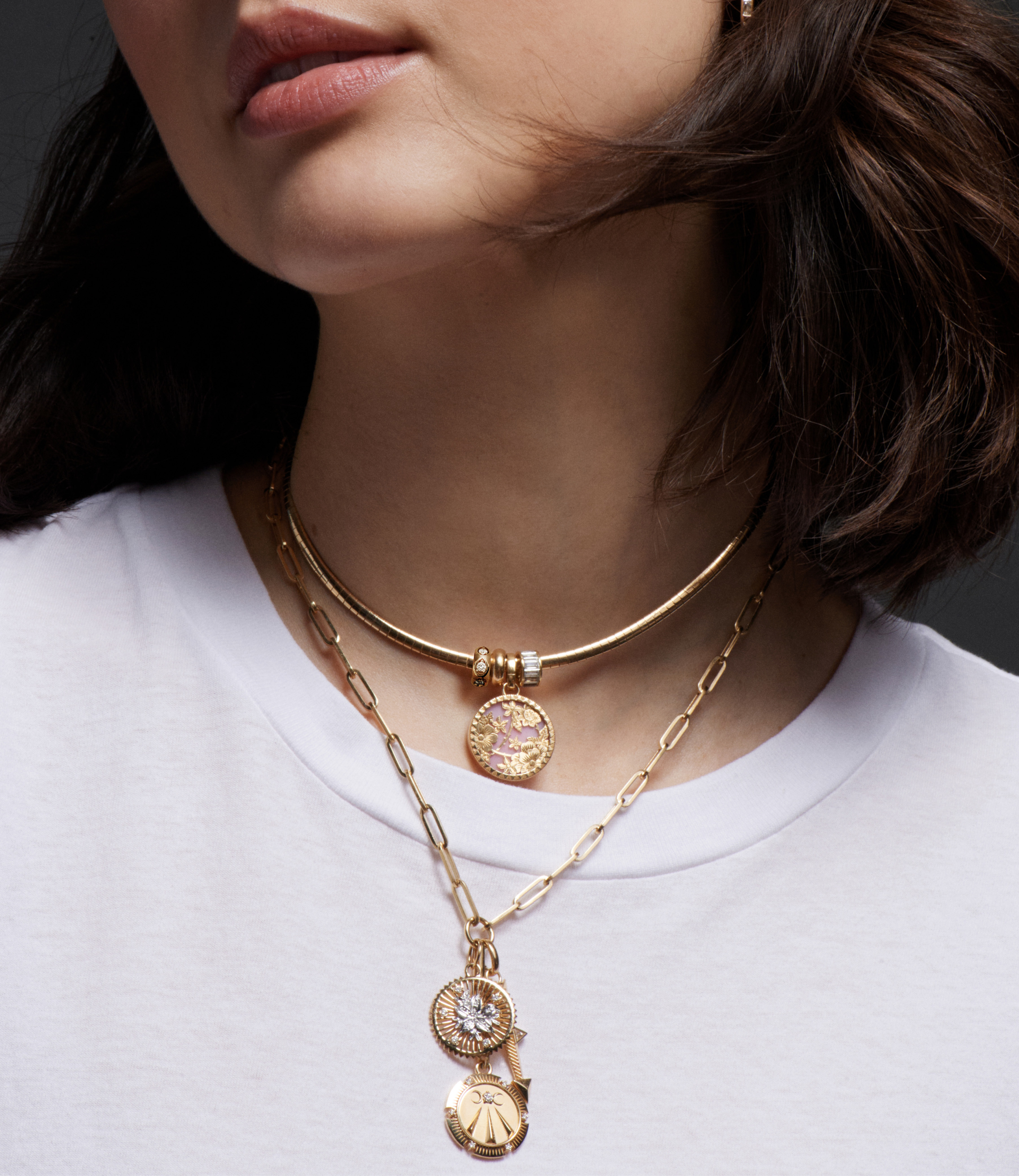Elegant Floral Screen Resilience & Heart Beats Necklace - Yellow Gold & Pink Opal with Diamonds | Perfect for Weddings, Anniversaries & Special Occasions