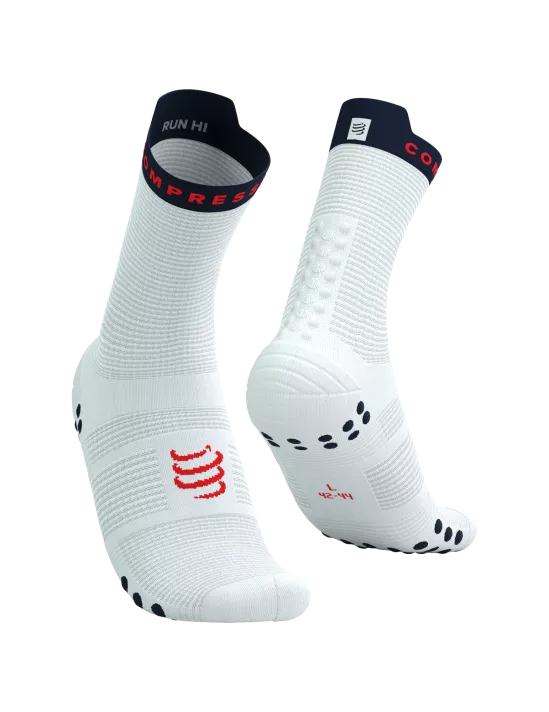 Compressport Unisex Pro Racing Socks v4.0 - High Performance Running Socks for Men & Women - Breathable & Supportive White/Blue - Ideal for Marathon, Trail Running & Triathlon Training